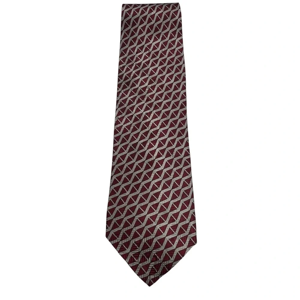 Tongue Tied by Tom McLellon Men's 100% Silk Vintage Tie Burgundy/Tan Geometric